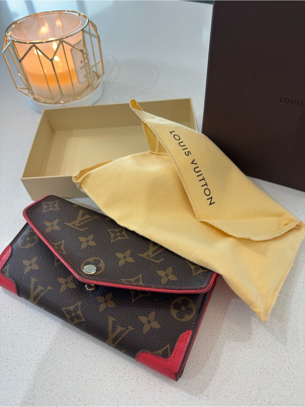 Louis Vuitton Brown Monogram Wallet with Red Trim - Picture 3 of 4